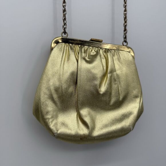 Ande Vintage Gold Metallic Evening Bag Crossbody Chain Strap Formal USA Clutch - Picture 9 of 13